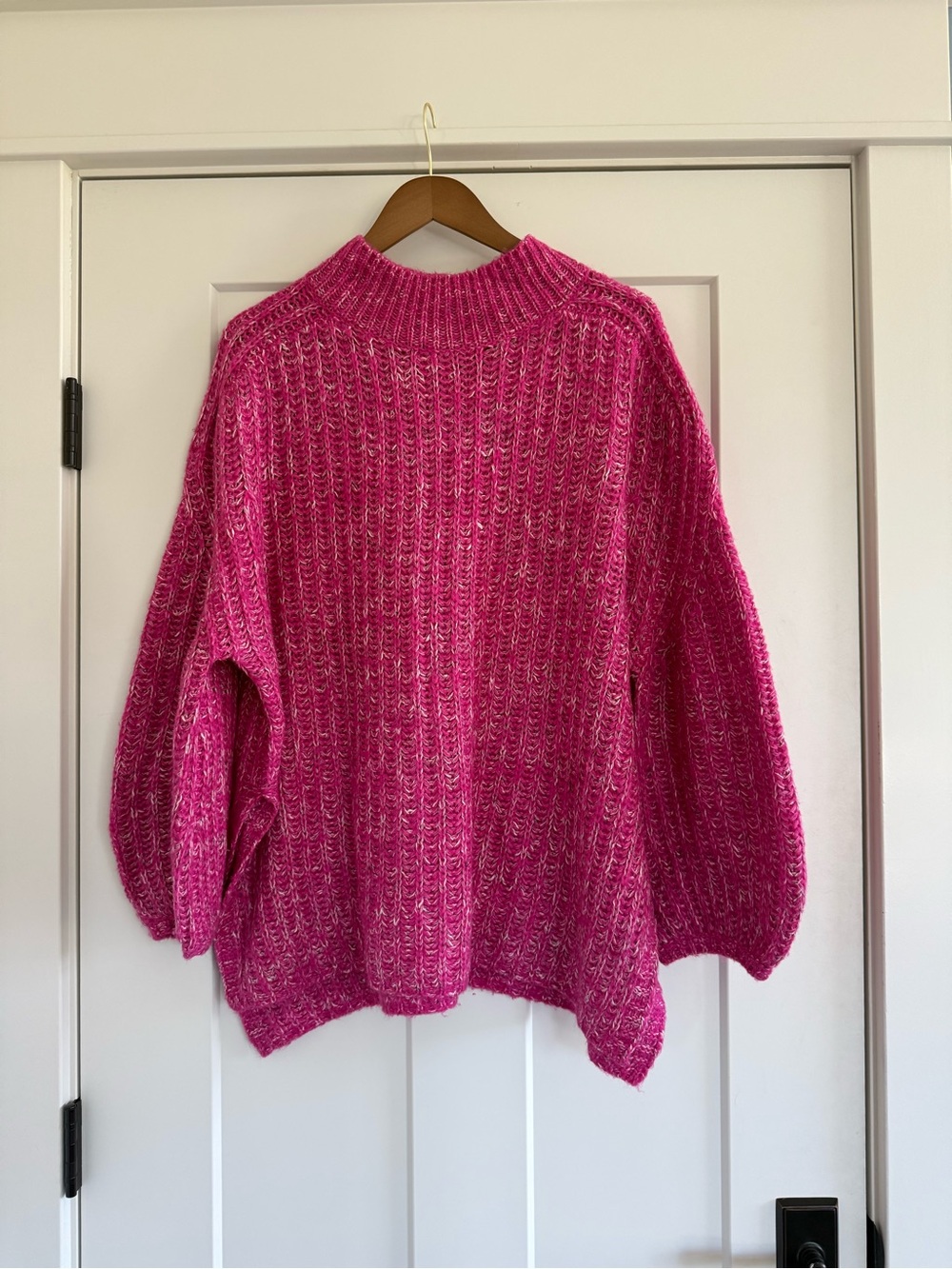 Pilcro Hot Pink Chunky Ribbed Mock Neck Sweater Large